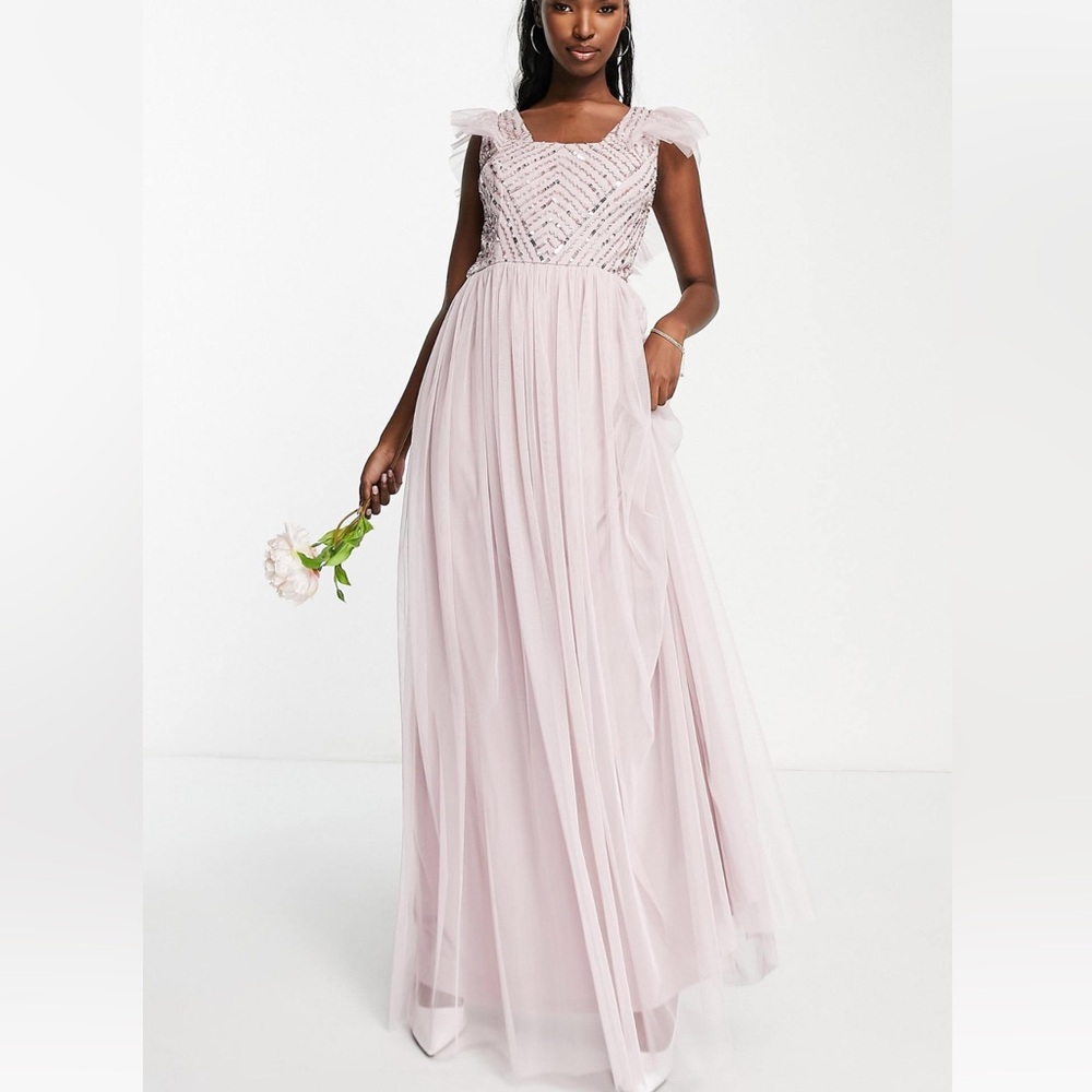 Pink Embellished Pleated Maxi Gown